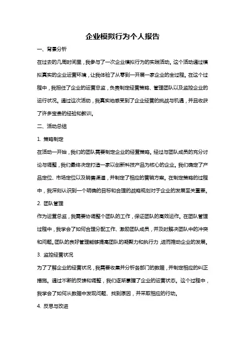 企业模拟行为个人报告
