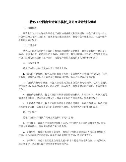 特色工业园商业计划书模板_公司商业计划书模板
