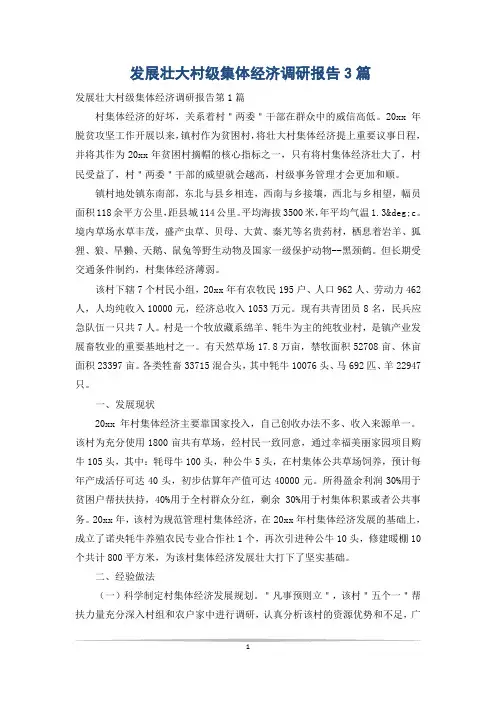 发展壮大村级集体经济调研报告3篇