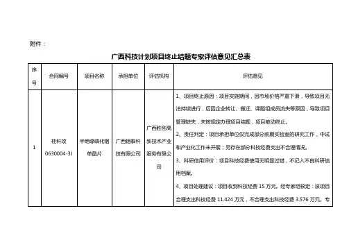 广西科技计划项目终止结题专家意见汇总表-广西壮族自治区