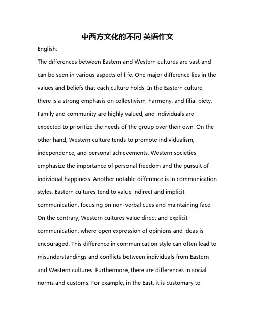 中西方文化的不同 英语作文