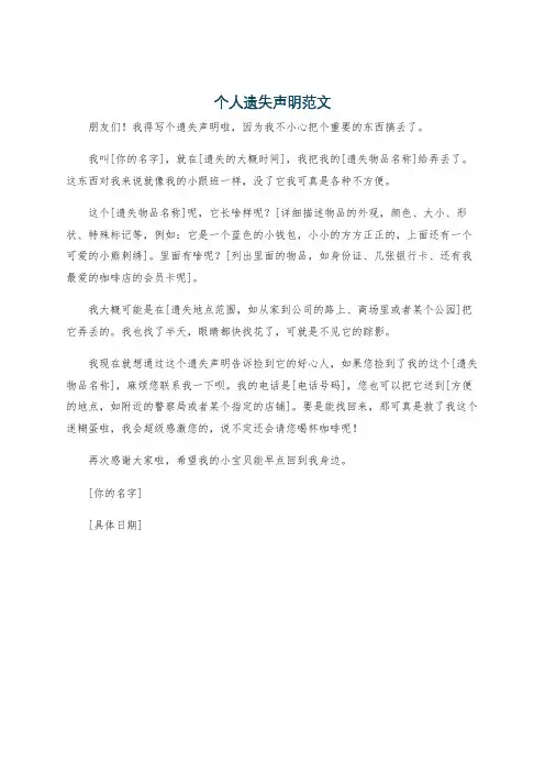 个人遗失声明范文