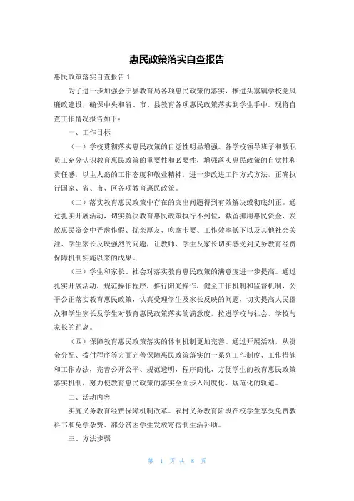 惠民政策落实自查报告