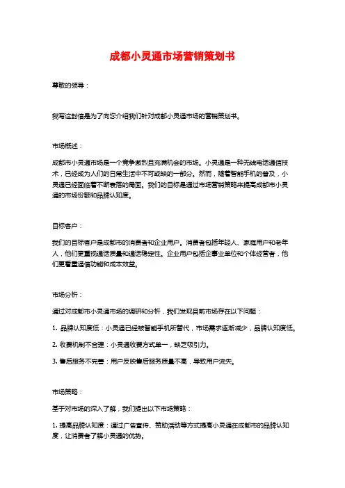 成都小灵通市场营销策划书