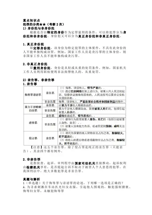 法考与司法考试刑法学习笔记之犯罪的分类