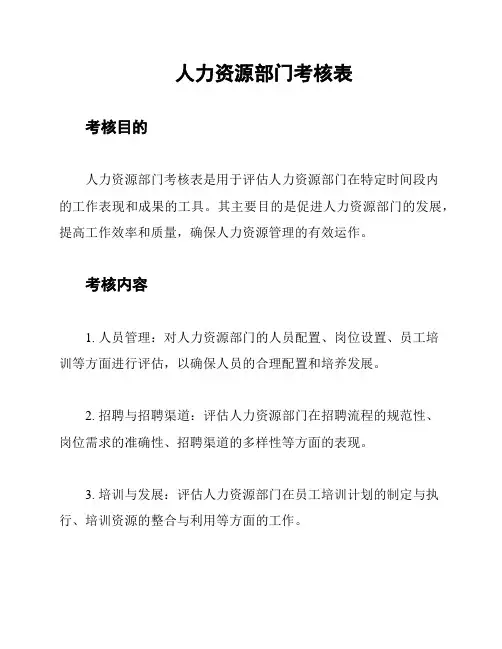 人力资源部门考核表