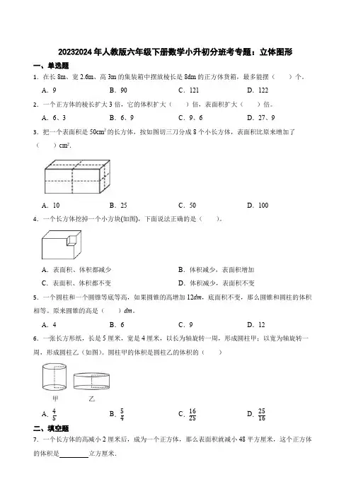 小升初分班考专题立体图形(专项练习)六年级下册数学人教版