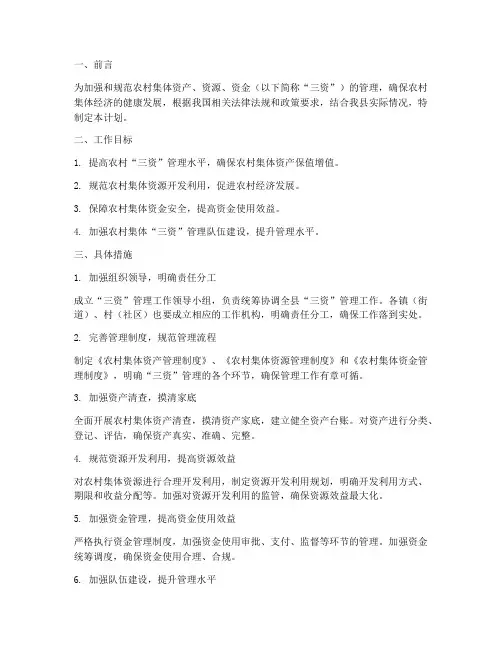 三资管理工作计划