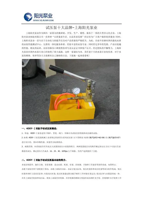 试压泵十大品牌-上海阳光泵业