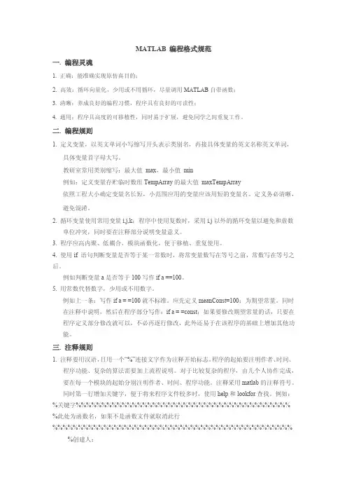 MATLAB 编程格式规范