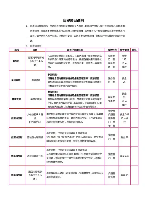 自费项目说明