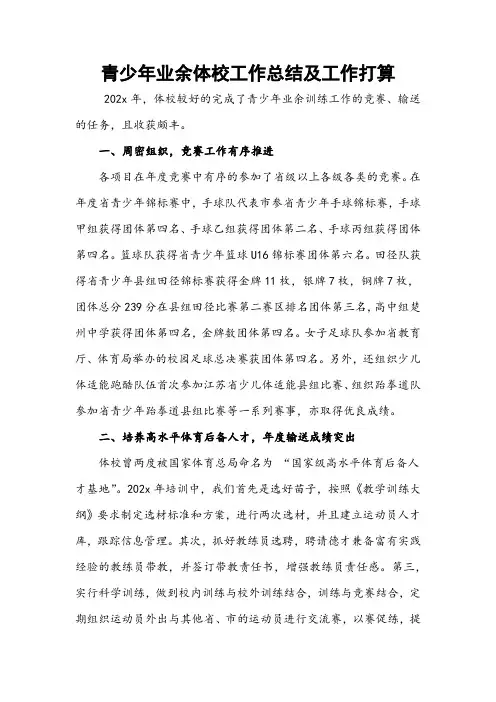青少年业余体校工作总结及工作打算