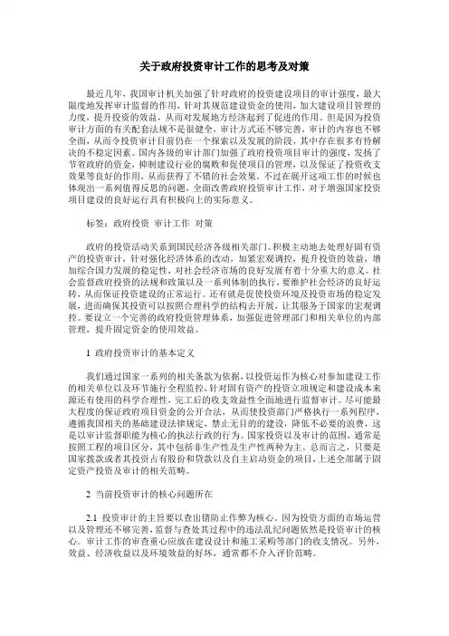 关于政府投资审计工作的思考及对策