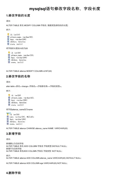 mysqlsql语句修改字段名称，字段长度