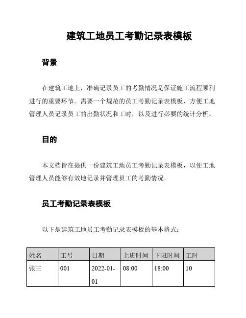 建筑工地员工考勤记录表模板