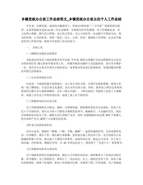 乡镇党政办公室工作总结范文_乡镇党政办公室主任个人工作总结