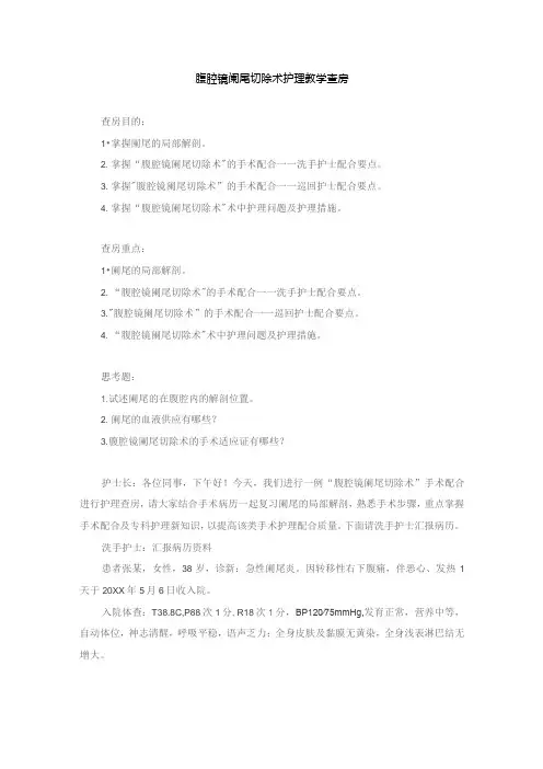 手术室腹腔镜阑尾切除术护理教学查房