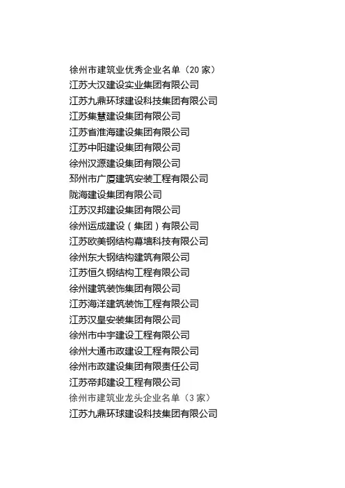 徐州市建筑业优秀企业、龙头企业、骨干企业名单doc