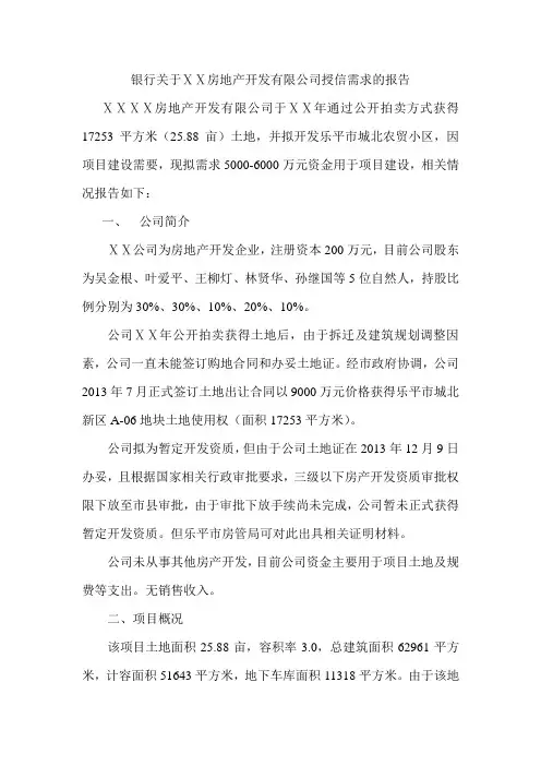 银行关于ⅩⅩ房地产开发有限公司授信需求的报告