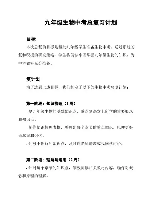 九年级生物中考总复习计划