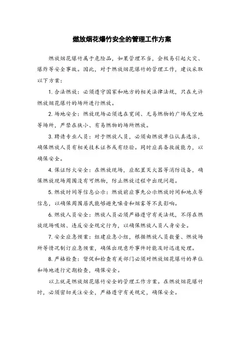 燃放烟花爆竹安全的管理工作方案