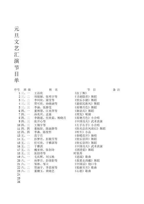 Book1.xls元旦文艺汇演节目单