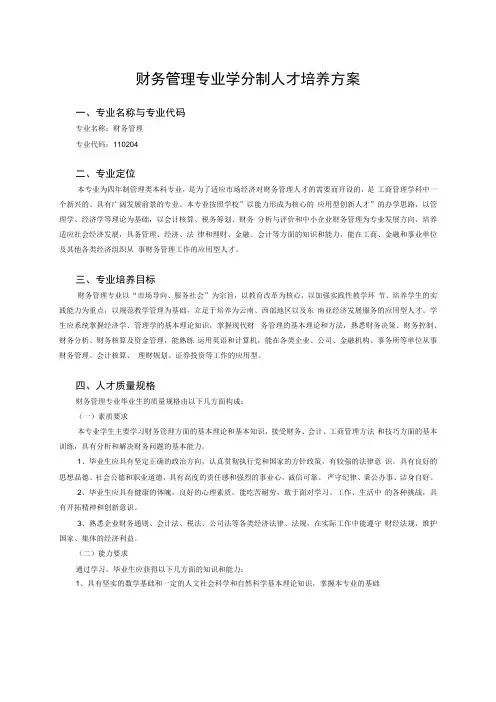 财务管理专业学分制人才培养方案专业名称与专业代码
