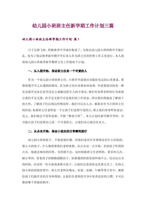 幼儿园小班班主任新学期工作计划三篇