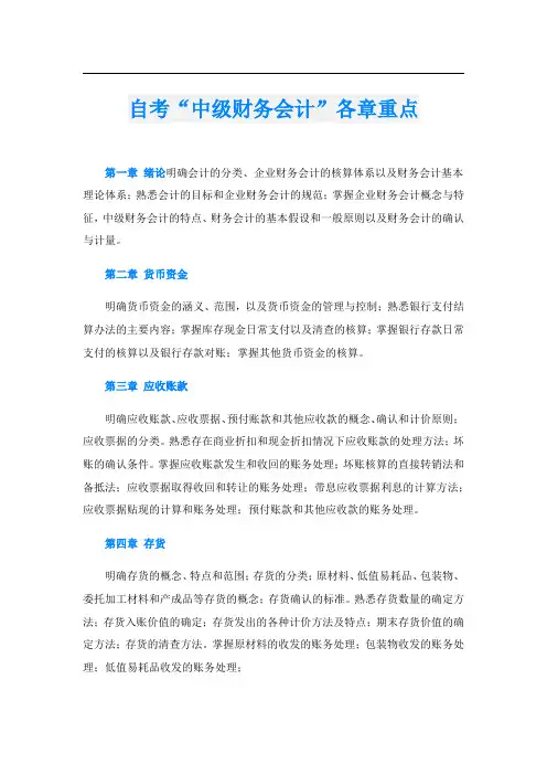 自考“中级财务会计”各章重点