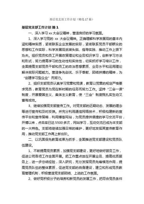 基层党支部工作计划（精选17篇）