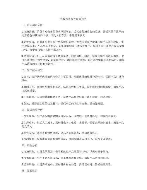 酱板鸭可行性研究报告