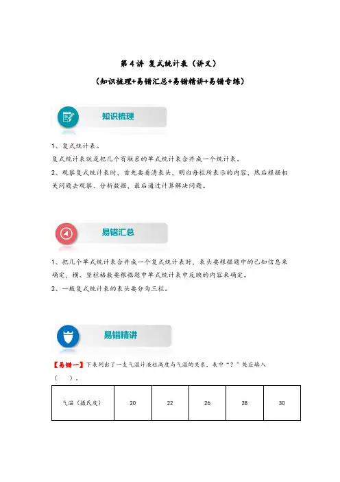 第4讲 复式统计表-三年级数学下册易错题精编讲义(人教版)