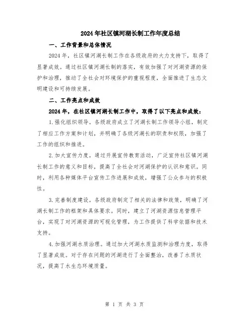 2024年社区镇河湖长制工作年度总结