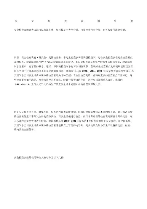 安全检查表的分类