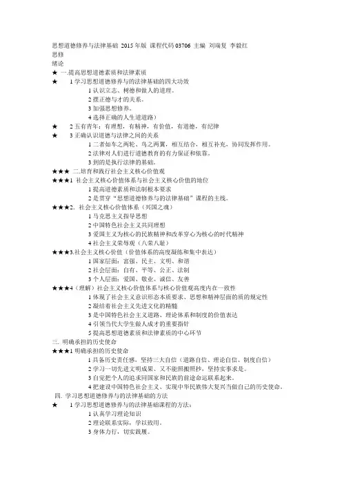 北京自考2015版思想道德修养与法律基础所有章节重点总结详解