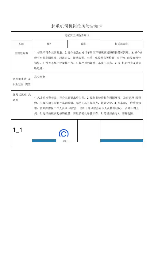 起重机司机岗位风险告知卡2023
