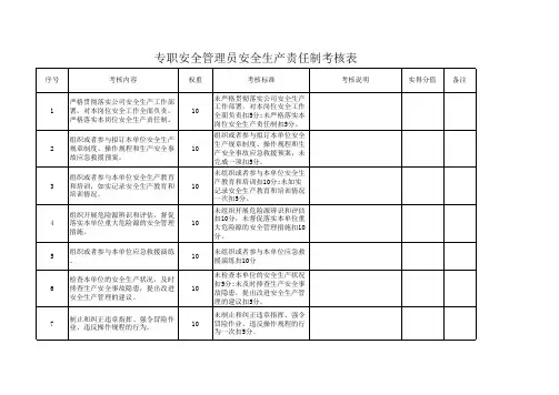 专职安全管理员安全生产责任制考核表