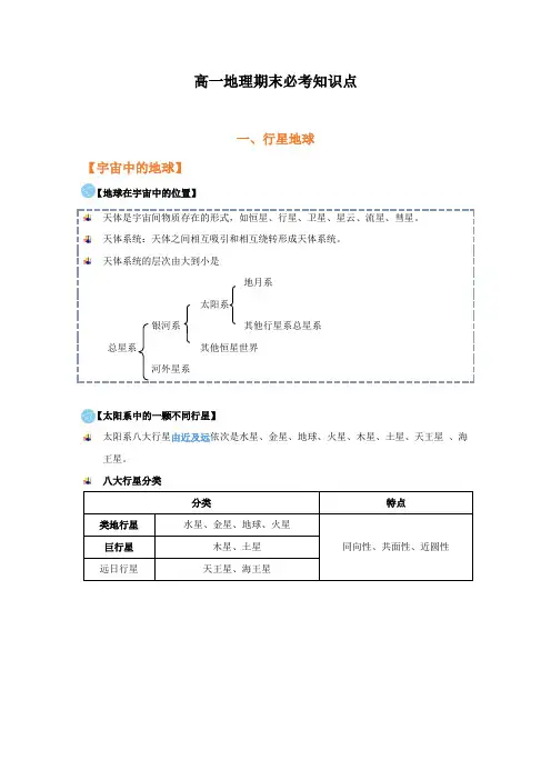 高一地理期末必考知识点