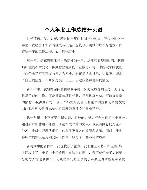 个人年度工作总结开头语