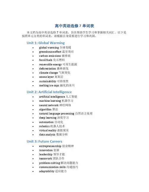高中英语选修7单词表