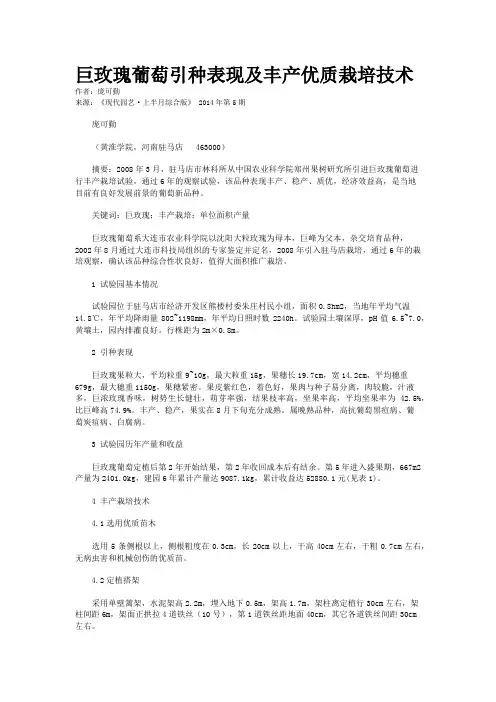 巨玫瑰葡萄引种表现及丰产优质栽培技术