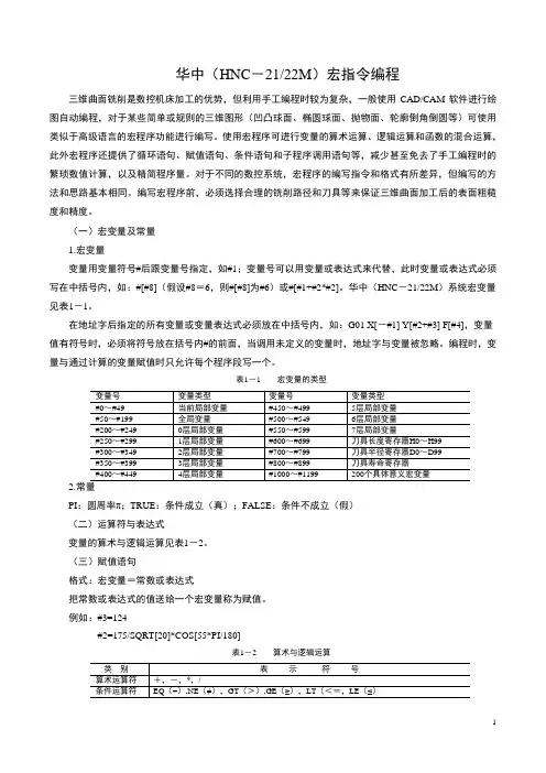 华中HNC-2122M系统加工中心A或铣床宏程序