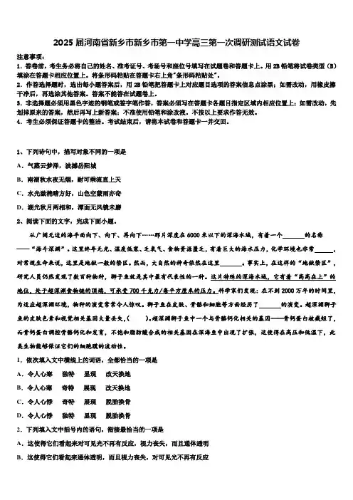 2025届河南省新乡市新乡市第一中学高三第一次调研测试语文试卷含解析