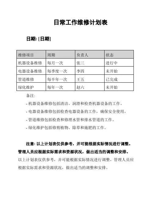 日常工作维修计划表