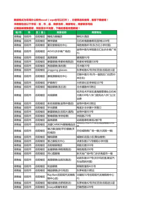 2020新版湖南省岳阳市岳阳楼区眼镜工商企业公司商家名录名单黄页联系电话号码地址大全90家