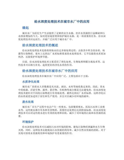 给水深度处理技术在城市水厂中的应用