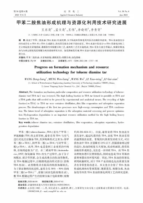 甲苯二胺焦油形成机理与资源化利用技术研究进展