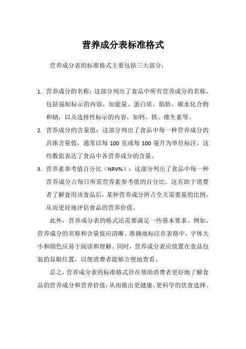 营养成分表标准格式