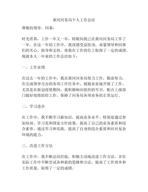 黄河河务局个人工作总结