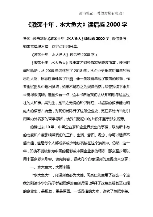 《激荡十年,水大鱼大》读后感2000字